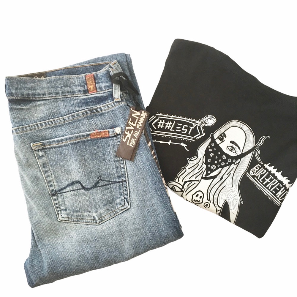 HTF: 7 For All Mankind® x Great China Wall ☻︎ 7 Leather Patch Standard Jeans ☻ - Picture 15 of 16
